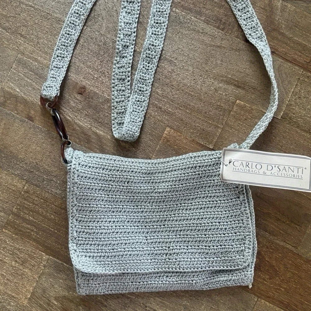 Carlo D'Santi Knit Grey Silver Crossbody Bag Purse‎